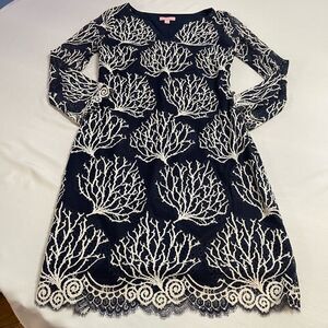 Lilly Pulitzer Navy Blue White Coral Dress Size 2